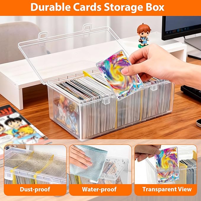 SAMYUCHO Trading Card Storage Box with 2 Dividers for 500 Sports Cards, Plastic Bulk Display Holder Collection Organizer Cases Container Fit for Baseball Football Playing Game Magic Cards 2 Pcs