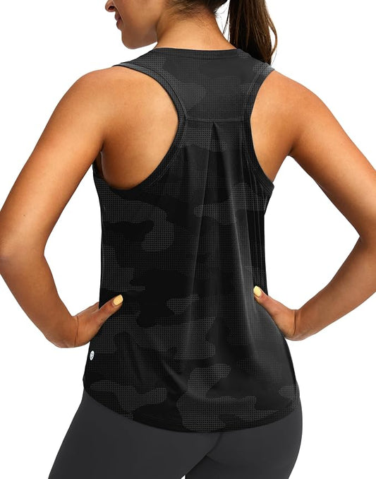 Women's Workout Tops Racerback Athletic Tank Tops Sleeveless Loose Fit Yoga Running Gym Shirts for Women