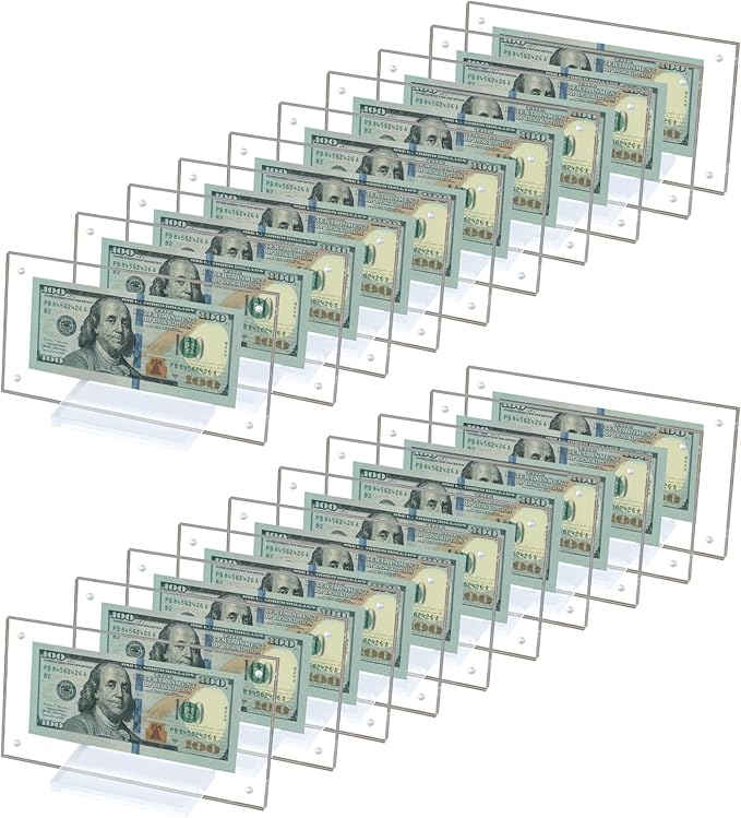Dollar Bill Frame Display Acrylic Dollar Bill Holder 3.9X7.8Inch for Dollar Bill Display Case Magnet Currency Display Frame Self Standing for Money Ticket Picture Photos (Transparent-20)