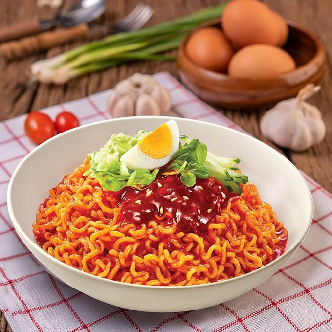 Paldo Fun & Yum Bibim Men Instant Cold Noodles, Pack of 5, Brothless Cold Ramen with Sweet & Spicy Seasoning Sauce, Oriental Style Korean Ramyun, Soupless K-Food, (130g, Pack of 5)