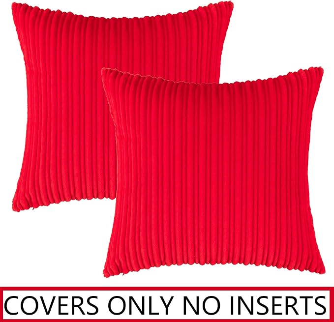 UGASA Super Soft Flannel Pillow Covers Christmas Decor Striped Practical Classic for Sofa/Bedroom, 2 Pcs, 18x18 Inch, Red
