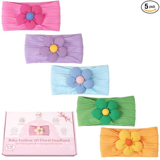 CÉLLOT 5 Pcs Baby Flower Headbands Baby Girls Nylon Headbands Soft Hairbands Hair Accessories for Newborn Infant Toddler Kids(Spring Summer Vibe)