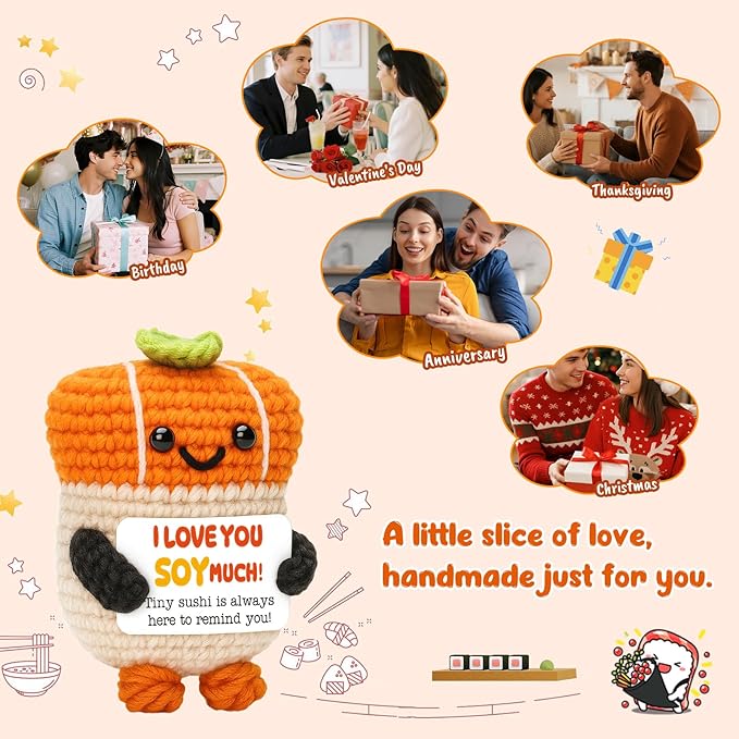 Mini Anniversary Romantic Gifts for Women Men Boyfriend Girlfriend Couples I Love You Gift Handmade Crochet Sushi for Birthday Wedding Engagement Anniversary for Him Her Wife Husband