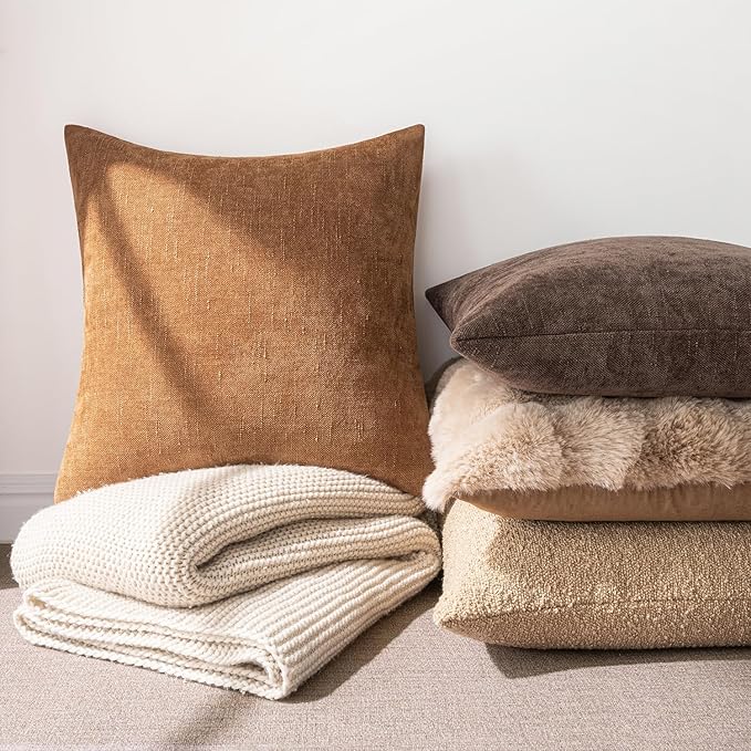 MIULEE 26x26 Inch Euro Textured Chenille Throw Pillow Covers Brown | Pack of 2 Decorative Soft Throw Pillows,Solid Textured Cushion Covers,Modern Home Decor for Bed Couch Sofa Bedroom Livingroom