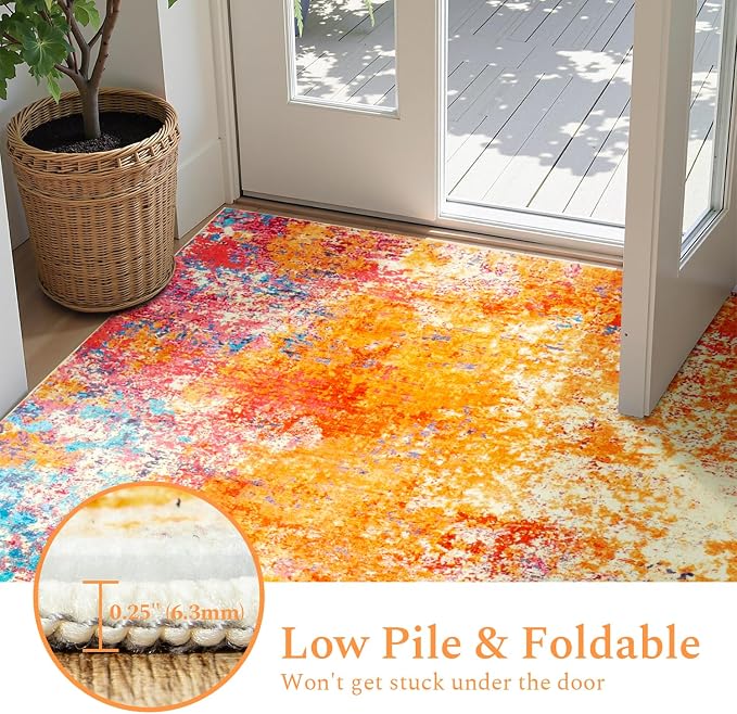 Rugflix Round Area Rugs 4Ft for Living Room, Washable Colorful Circle Rug | Machine Washable; Stain-Resistant; Low Pile; Non-Slip; Modern Abstract; Carpet for Bedroom Dining Office Nursery Home