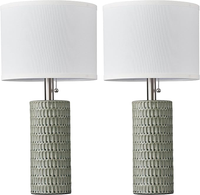 Reaketon Table Lamps for Living Room Set of 2, Ceramic Table Lamps for Bedroom, 20" Modern Lamps for Night Stands, Green