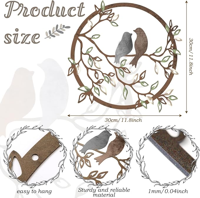 Ferraycle Metal Wall Art Bird on Tree Branch Silhouette Bird Hanging Ornament Porch Wall Decor for Living Room Outdoor Garden Bedroom Office Housewarming Party Decoration(Dark Color)