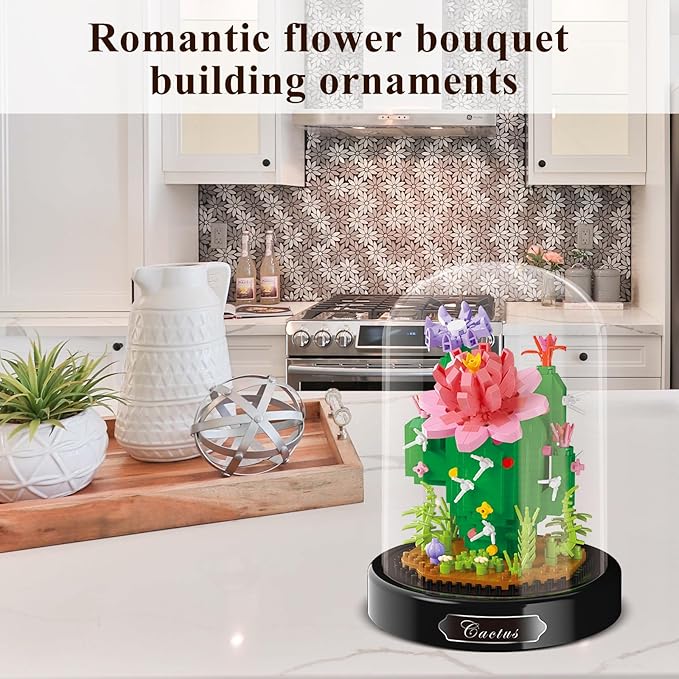 Cactus Flower Building Set,Adult Mini Plant Bonsai Tree Friend Set,Succulent Botanical Collection Gift for Kids,Artificial Flower Building Block,Valentines New Year Birthday Gift for Boy Girl
