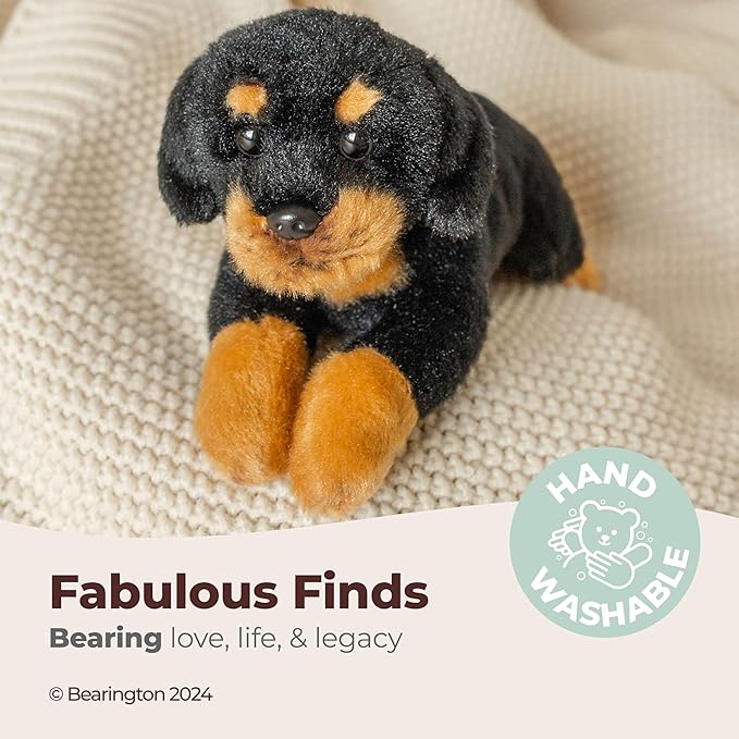 Bearington Lil' Gunner Rottweiler Plush Dog - 8" Adorable Realistic Rottweiler Toy with Soft Fur and Huggable Body - Small Cuddly Puppy Plushie for All Ages for Kids, Adults and Dog Lovers
