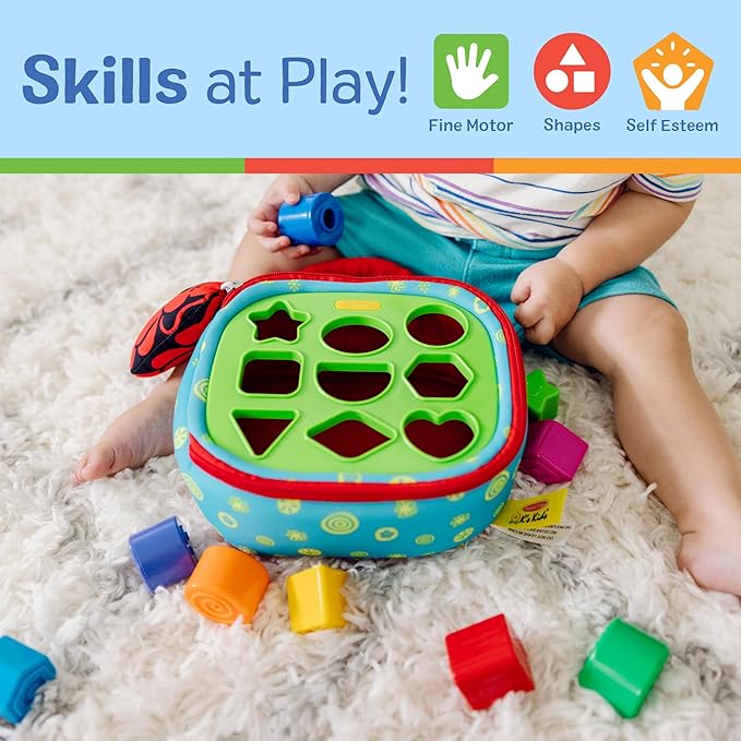 Melissa & Doug K’s Kids Take-Along Shape Sorter, 9 Textured Building Blocks & Soft Sensory Activity Bag, Montessori-Inspired Baby Toys for Toddlers, Preschool Learning Toys for Babies 9 Mo. & Up