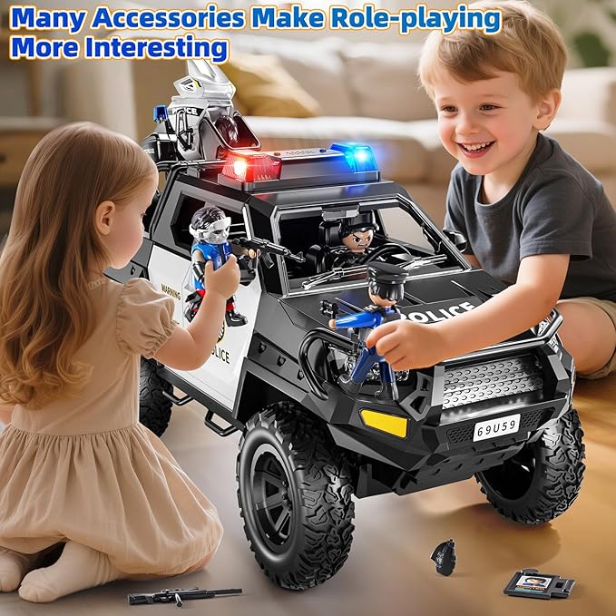 Police Car Toys for Boys 3-5, Play Vehicles for Boys Girls Ages 3-12 with Light and Sound, Role Playing Police Truck Toys, Toddler Truck Gifts for Kids Ages 4-8