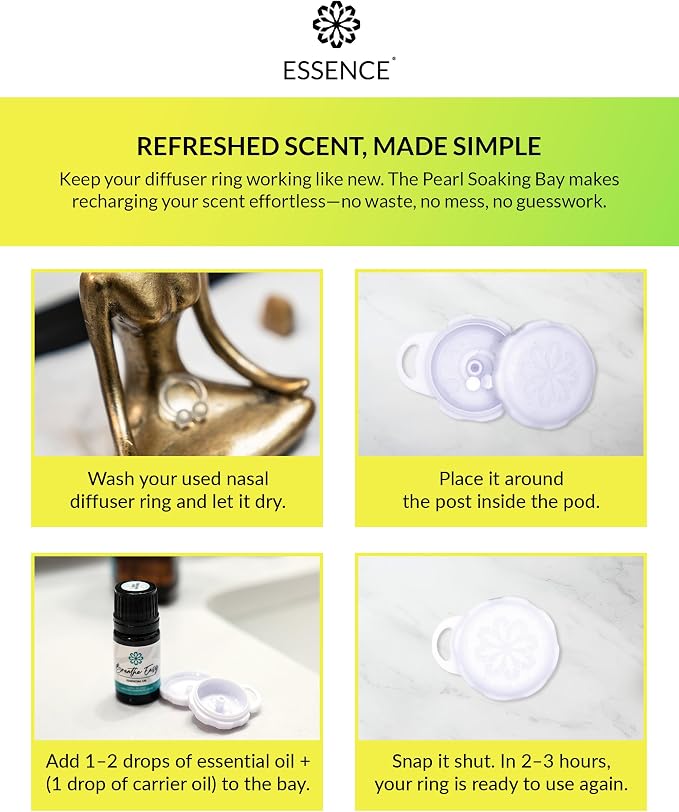 Essence Pearl Travel Case | Lemon-Lime Essential Oil | Aromatherapy Nasal Diffuser & Essential Oil Carrying Case | Uplifting Citrus Blend | Travel-Friendly Kit | White Pod