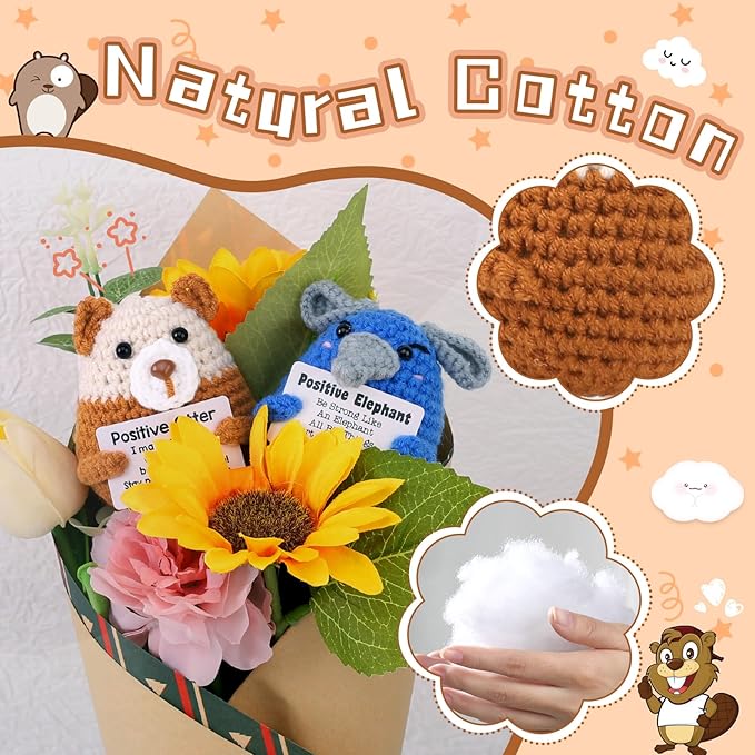 PARTY TONIGHT Positive Crochet Animals Otter Gifts, Mini Handmade Emotional Emotional Support Crochet Otter with Motivational Note Home Decor for Women Men Friend Birthday Christmas Graduation