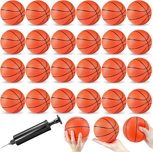 Hymaz 24 Pack 4 inch Mini Basketball Ball, Small Basketball with Pump for Kids Toddlers Great Gifts, Inflatable Toys Rubber ball for Basketballs Hoop, for Indoors Outdoors Pool Party Theme Favors Game