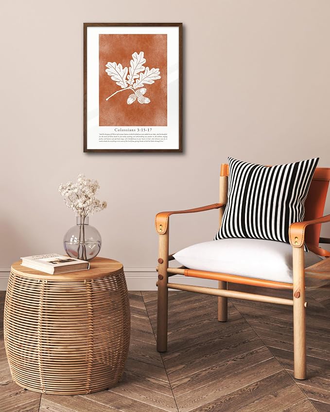 EcoHest 12x16 in Colossians Scripture Fall Botanical Christian Wall Art | Walnut Color Solid Oak Frame， Canvas Wall Art, Burnt Orange Bible Verse Decor for Bedroom, Living Room, Office, Church, 1Pack