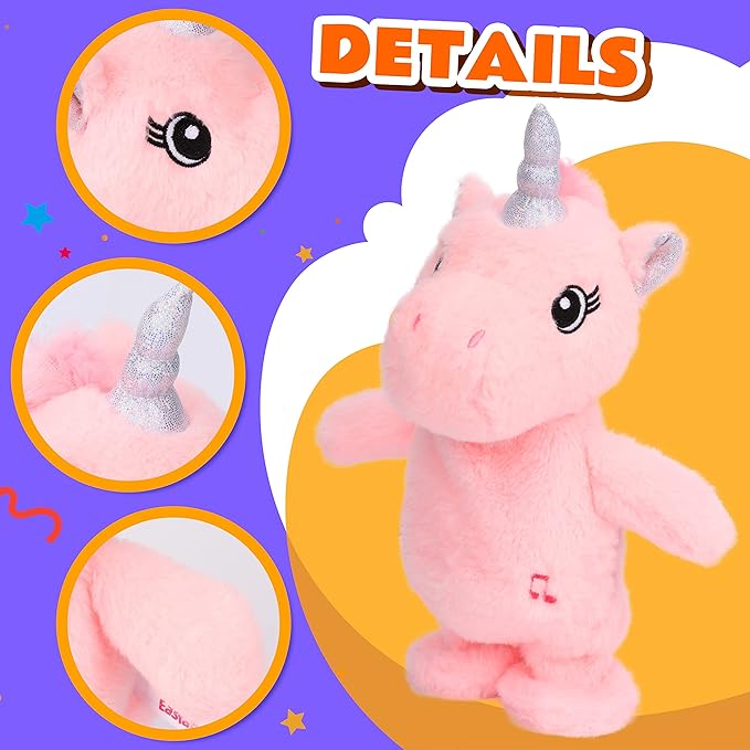 Easfan Talking Unicorn Repeats What You Say Walking Singing Stuffed Animal Electric Interactive Plush Toy Funny Animated Toy Mimicking Speaking Birthday for Kids Toddlers Pink,10''