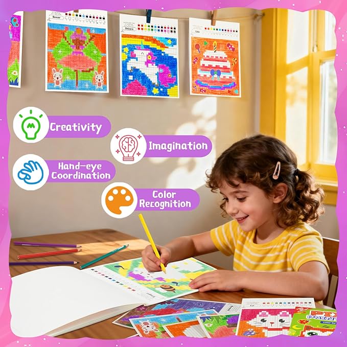 DoodleDoo Coloring Book for Girls Ages 5-8, 20 Pages Paint by Number Princess Coloring Books, Educational DIY Arts & Crafts Drawing Kit,Kids Party Favors Birthday Gifts for Ages 5 6 7 8 9 10 11 12