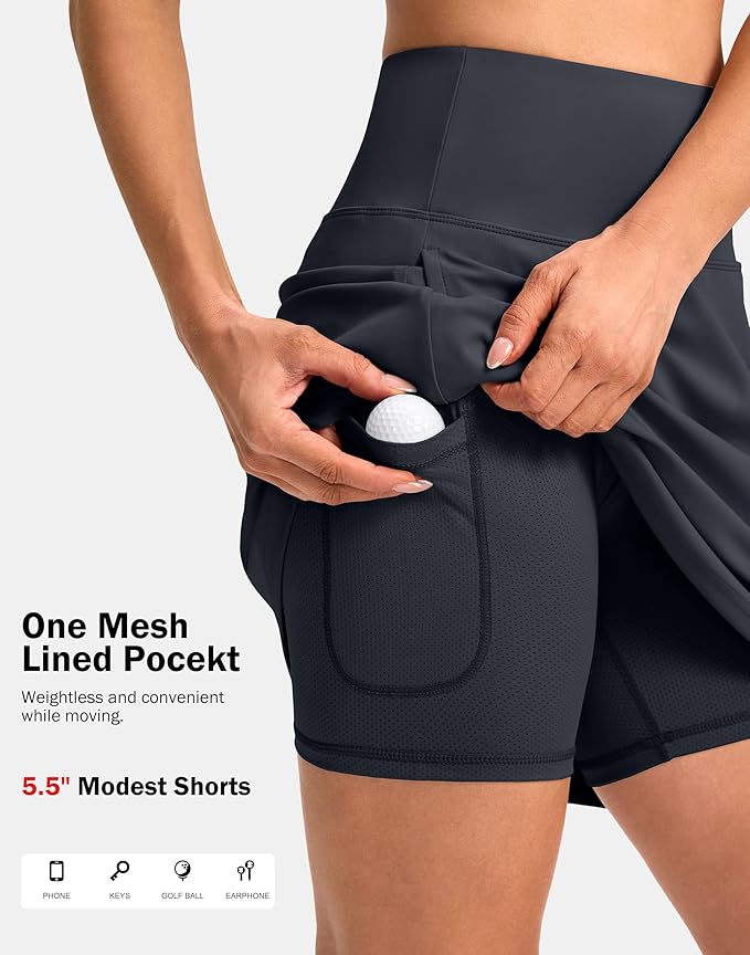 20" Skorts with 3 Pockets | Knee Length, High waisted, Slit Side, Casual, Summer, Travel, Athletic, Tennis, Golf, Skirts for Women