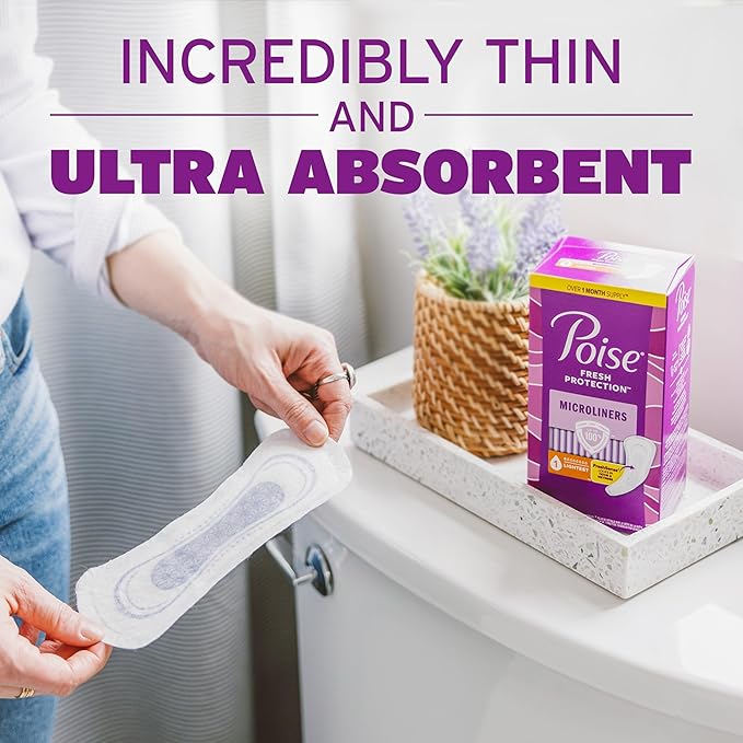 Poise Daily Microliners, Incontinence Panty Liners for Bladder Leaks, 1 Drop Lightest Absorbency, Long Length,Pantiliners, 50 Count (Pack of 6)