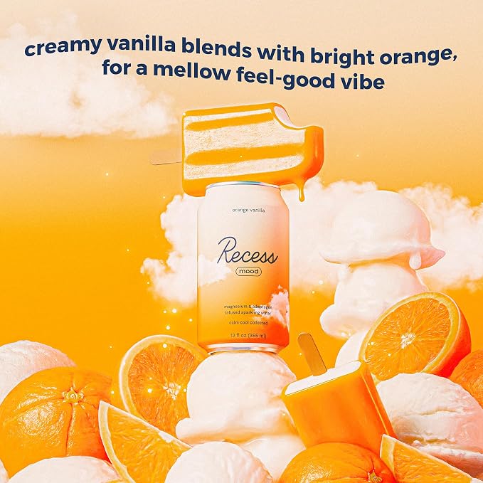 Recess Mood Magnesium Supplement Drink Calming Beverage, 12 Ounce (Orange Vanilla, 12 Pack)