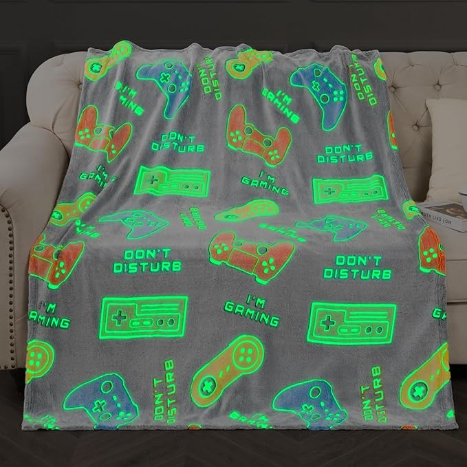 Gaming Blanket Gifts Toys for Boys - Glow in The Dark Game Controller Gamer Throw for Kids Age 1-14 Year Old Teens Child Toddler Son Birthday Christmas Valentines Easter Party Favors Presents 50"x60"