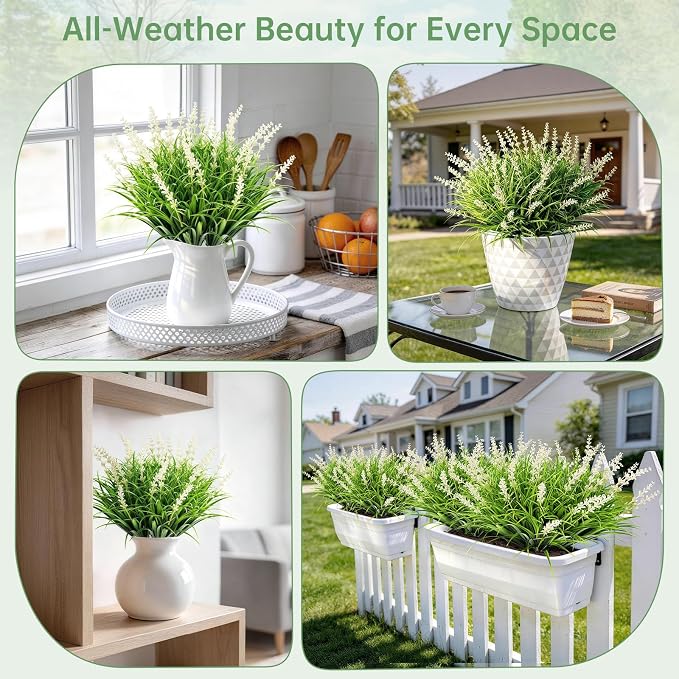 Gipsot 15 Bundles Artificial Faux Plants Flowers UV Resistant No-Fade, Adjustable Height Fake Greenery Indoor & Outdoor Decor for Window Garden Porch Patio Pathway Hanging Planter Front Yard, White