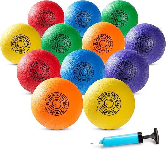 EVERICH 8.5 Inch Playground Balls Kickball Set, 12 Pack Soft Dodge Kick Ball Dodgeball Handball 4 Square Ball for Kids Adults, Outdoor Indoor Sports Yard Camp School Game Toys for Boys Girls with Pump