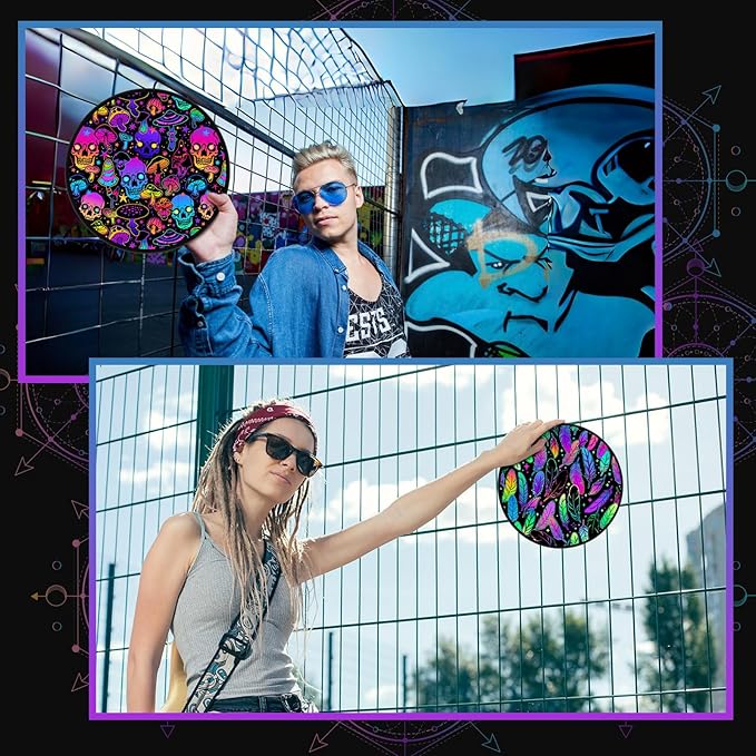Gejoy 24 Pcs Foldable Fan Mushrooms and Skulls Foldable Fan Style Summer Flower Handheld Round Folding Fan for Men Women Rave Fan for EDM Music Festival Club Rave Accessories Party Favors Decorations