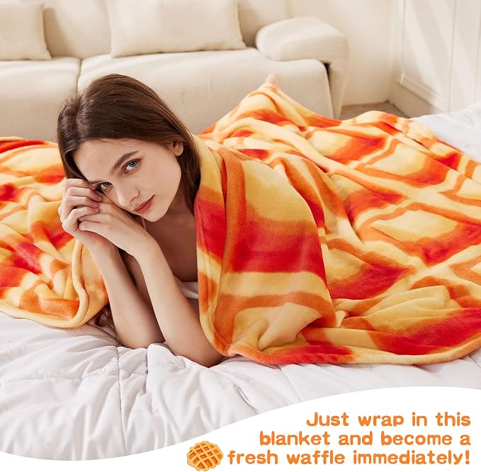 SeaRoomy 71 in Waffle Blanket, Novelty Funny Food Blanket, Double Sided | White Elephant Gifts, Gag Gifts For Teen Boys & Girls, Novelty Christmas Birthday Presents, Double Sided, Soft Flannel