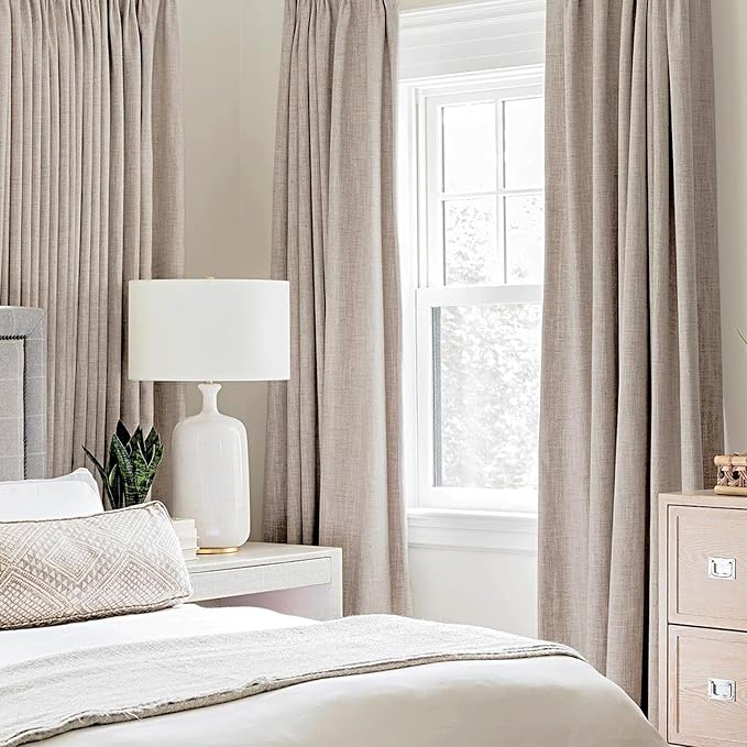 MIULEE Blackout Curtains for Bedroom Linen Texture Solid Thermal Insulated Natural Khaki Grommet Room Darkening Curtains & Drapes Luxury Decor for Living Room 52x72 Inch (2 Panels)