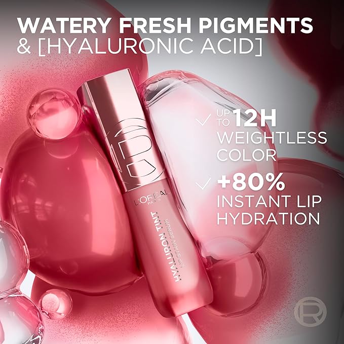L'Oreal Paris Hyaluron Tint Lip Stain Serum, Long Lasting, Hydrating Lip Makeup Infused with Hyaluronic Acid, 680 Nude Espresso (Medium Brown Nude)