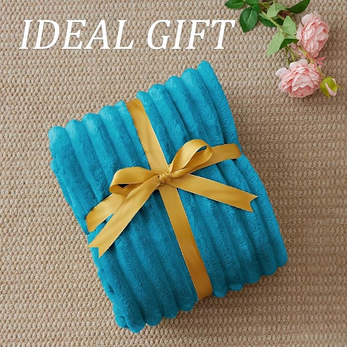 BEDELITE Striped Fleece Throw Blanket, Teal, 50"x60" | 300GSM Microfiber Fleece, Soft Cozy, Lightweight Warm, Double-Sided Plush, Machine Washable, Gift, Room Decor, for Couch Sofa