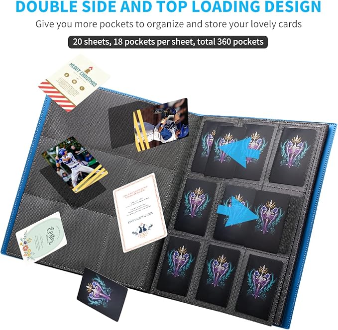 Card Binder, Upgraded 9 Pockets Trading Card Collection Binder for Cards, 360 Card Book Holder Album for Yugioh, MTG, TCG, Magic, Sports Cards - Blue