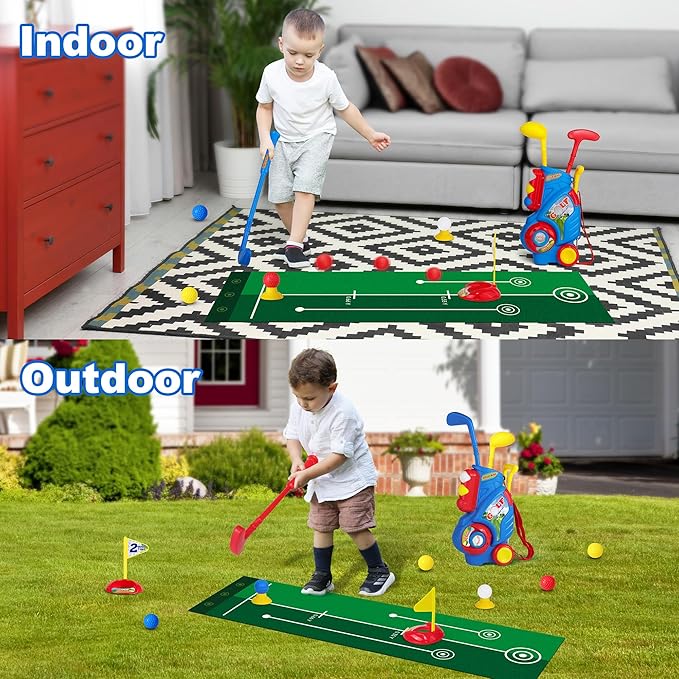 Toddler Golf Set for Boys Girls 2 3 4 5 Years Old, Kids Golf Clubs Set with Cart & Putting Mat, Outdoor Indoor Sports Toys Birthday Gift, Blue