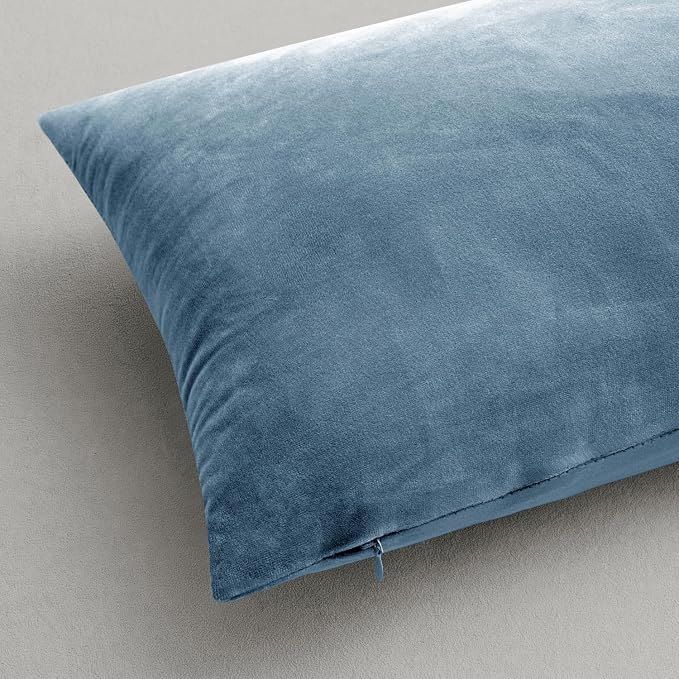 MIULEE 26x26 Inch Pack of 2 Euro Velvet Throw Pillow Covers Blue Gray | Soft Solid Decorative Euro Sham, Modern Luxury Home Decor, for King Bed Sofa Couch Bedroom Livingroom