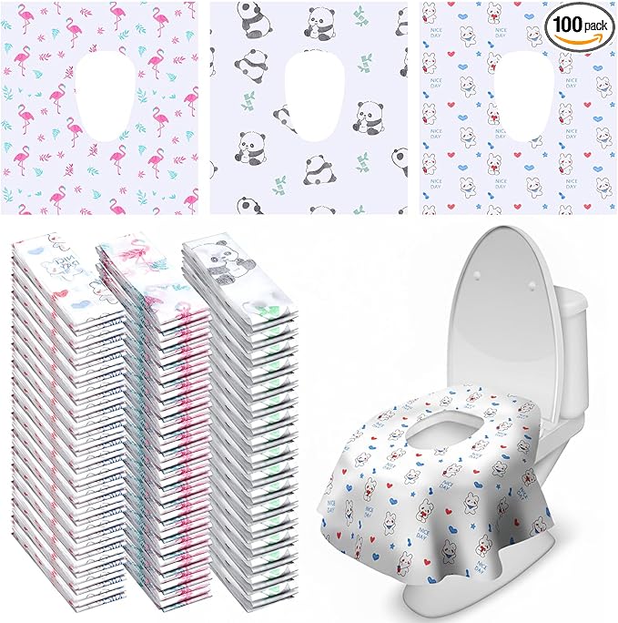 Dunzoom 100 Pack Disposable Toilet Seat Covers Waterproof for Campers & Adults, Individually Wrapped for Public Restroom, Travel, Airplane, Trip, Camping & Hiking