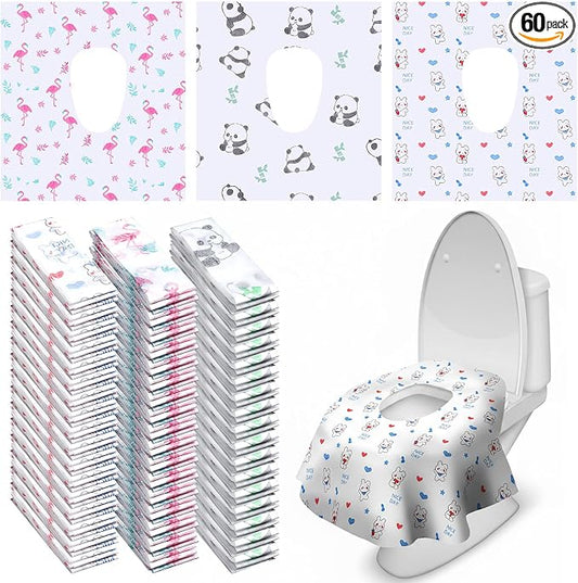 Dunzoom 60 Pack Disposable Toilet Seat Covers Waterproof for Campers & Adults, Individually Wrapped for Public Restroom, Travel, Airplane, Trip, Camping & Hiking
