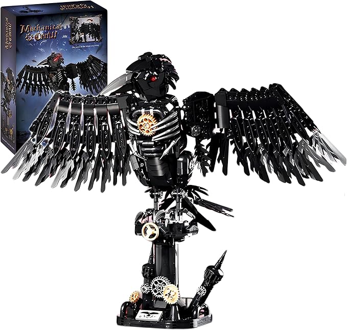 1018PCS Mechanical Crow Building Set, Mechanical Raven Bird，DIY Model Kit with Moving Wings & Rotating Head, Compatible Building Blocks for Adults & Kids 8+