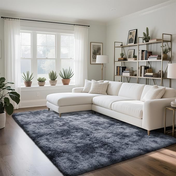 yongyangjuxin Fluffy Rug Shag Area Rug, Mottling Dark Grey 6x9 Area Rugs for Living Room, Large Shag Area Rugs for Bedroom Room Home Decor, Upgrade Anti-Skid Rectangular Fuzzy Rugs