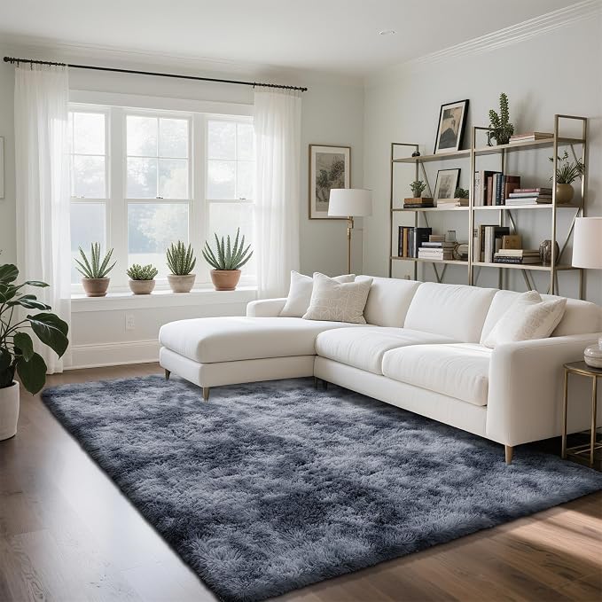 Fluffy Rug Shag Area Rug, Mottling Dark Grey 5x8 Area Rugs for Bedroom, Small Bedside Rug, Soft Fluffy Shag Entryway Throw Rugs for Living Room Bedroom Room Home Decor
