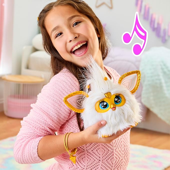 Furby Gold Glam Interactive Plush Toys for 6 Year Old Girls & Boys & Up, Voice Activated Animatronic, Speaks English & Furbish, White (Amazon Exclusive)