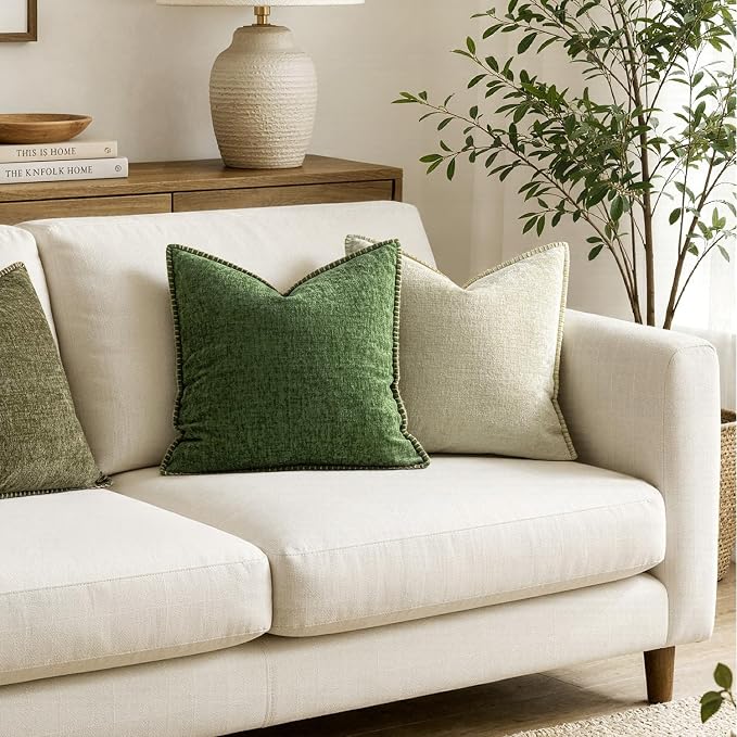 MIULEE Decorative Euro Sham Pillow Covers 26x26 Inch Forest Green 2 Pack | Farmhouse Throw Pillow Covers with Stitched Edge, Soft Chenille Cushion Cases, for Couch Sofa Bed Home Decor, Moss Green