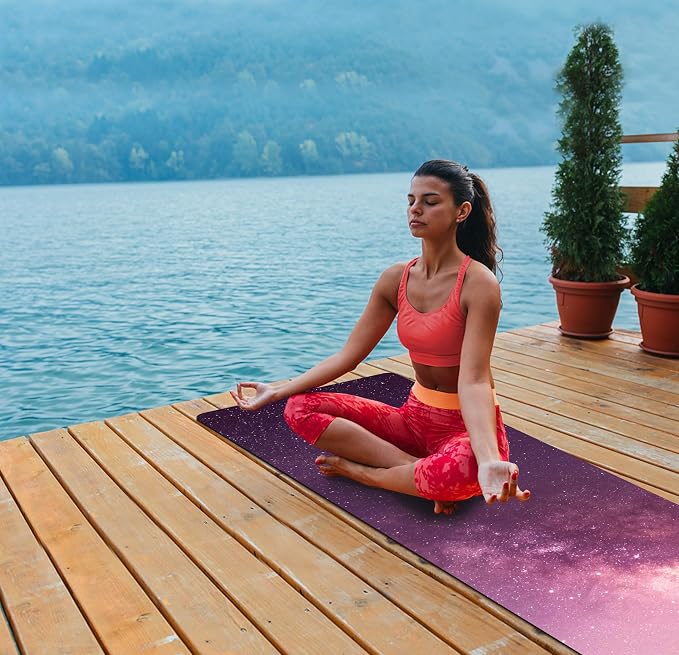nuveti Printed Travel Yoga Mat-1/16 Inch Thick Non Slip Fitness Workout Mat with Carrying Bag, Foldable Lightweight Suede & Natural Rubber Yoga Mat for Yoga Pilates and Fitness 72" L x 24" W x 1.5mm