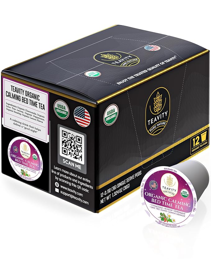 Organic Chamomile Sleep Tea Pods for Keurig - Naturally Decaf Tea - Calming Bed Time Tea by Teavity (12 Tea Pods)