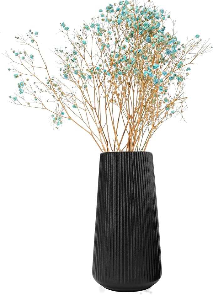 Black Ceramic Vase, GUKJOB Cute Flower Vase for Pampas Grass, Home, Living Room, Dining Table, Farmhouse, Office Decor, Bedroom, Table, and Kitchen Shelf (XL Black)