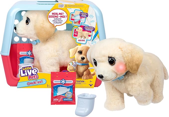 Little Live Pets Ouchies Cooper The Retriever Puppy, 50+ Sounds, Limping to Walking Puppy Toy with Vet Carrier, Interactive Toy Dog for Kids Ages 5+