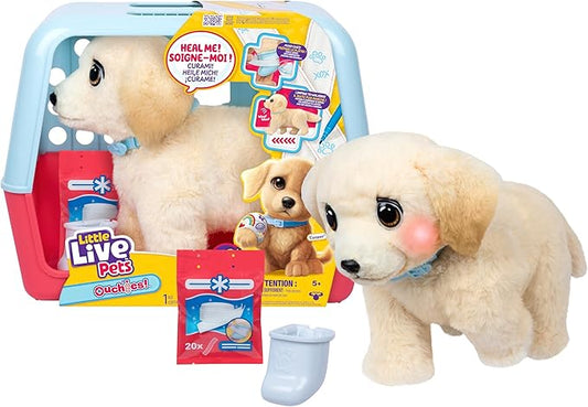 Little Live Pets Ouchies Cooper The Retriever Puppy, 50+ Sounds, Limping to Walking Puppy Toy with Vet Carrier, Interactive Toy Dog for Kids Ages 5+