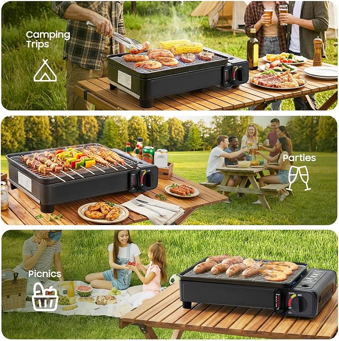 Butane Grill Stove, Portable Camping Grills Gas Stoves with Grilling Nets & Carrying Case, Butane Camping Stove for Camping, Traveling, Korean BBQ, Trekking, Outdoor Cooking