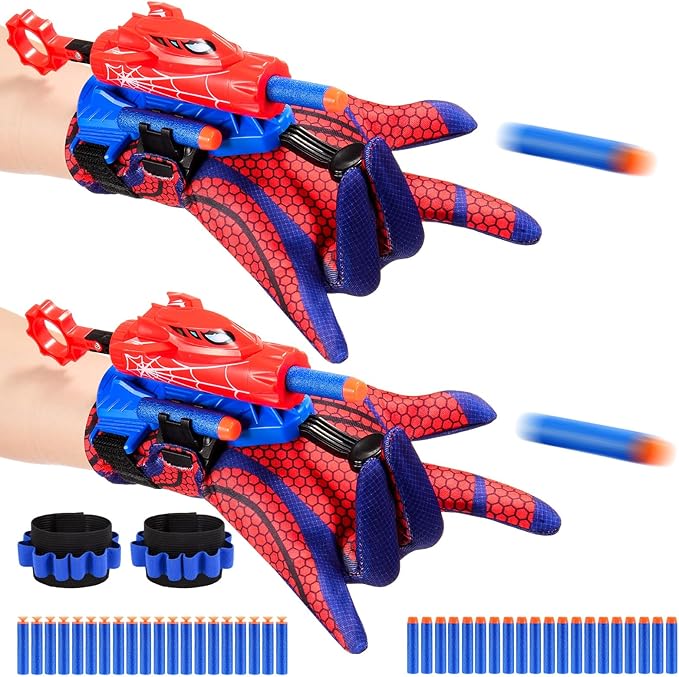 Excitobo 2 Sets Superhero Web Shooters for Kids Age 8-12, Adjustable Wrist Launcher Slinging Toy Set with 40 Darts,Ideal Birthday for Boys & Girls Imaginative Role-Play Costume Accessory