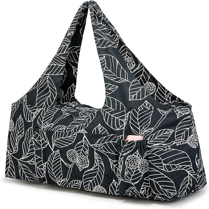 KUAK Extra Large Yoga Mat Bag with Zippered Top & 5 Pockets - Premium Canvas Tote with Yoga Mat Carrying Strap for Pilates, Gym, Fitness Block & Gear